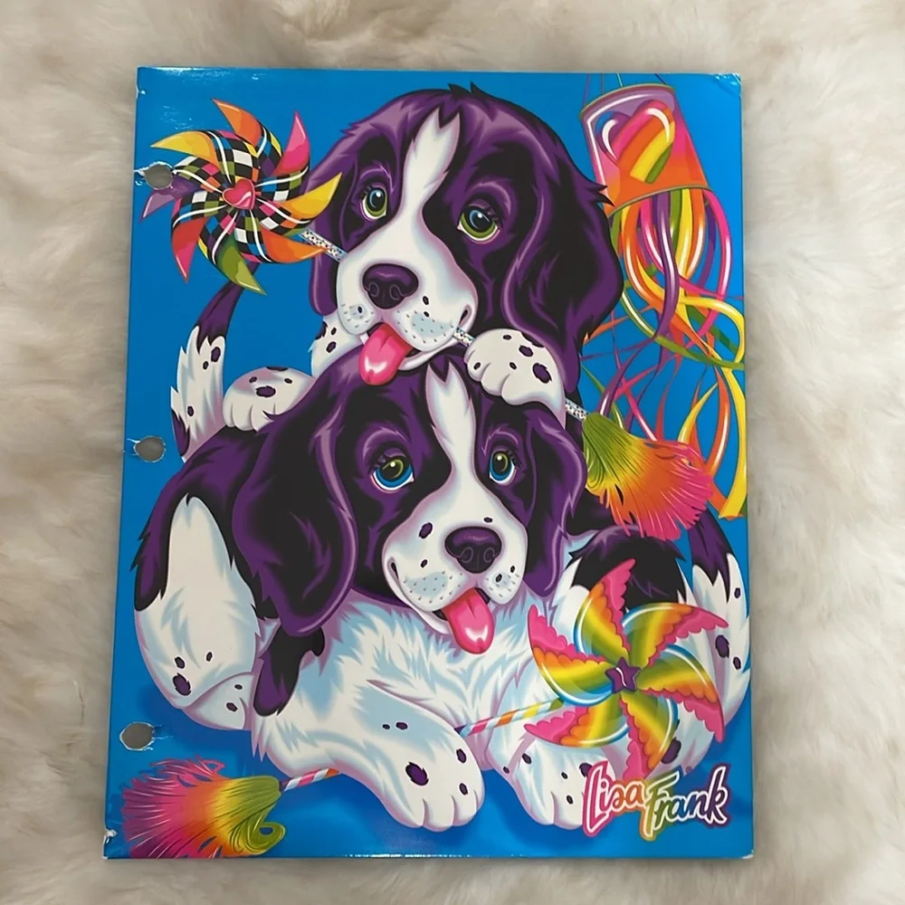 Vintage Lisa Frank folder Violet and Velvet Dog Dogs Colorful Spaniels